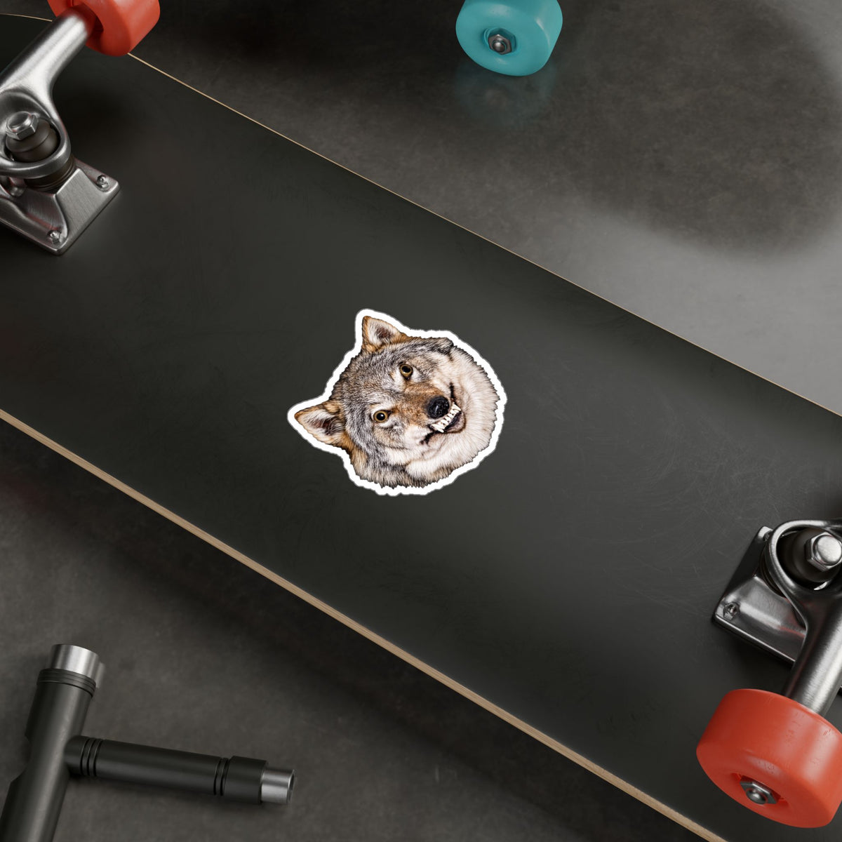 Creepy Grinning Wolf Sticker | 3.5" | Taxidermy Meme