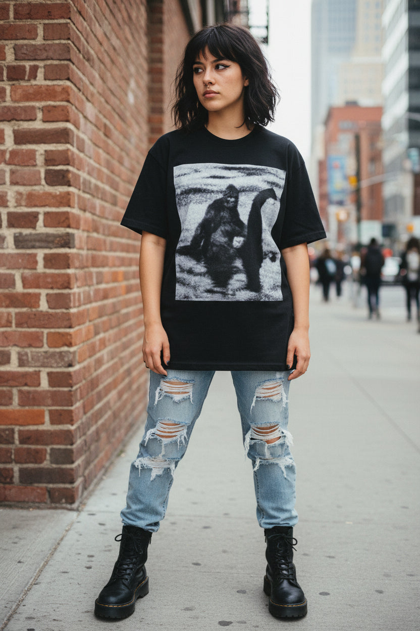Bigfoot Riding Nessie Shirt | Comfort Colors 1717 | Bigfoot, Cryptids | Retro & Vintage