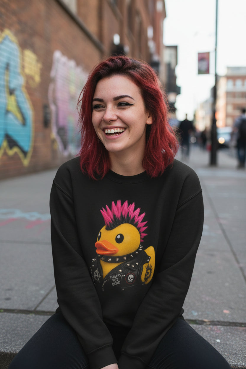 Punk Rubber Duck Shirt | Unisex Crewneck Sweatshirt - Gildan 18000 | Animals, Funny | Punk