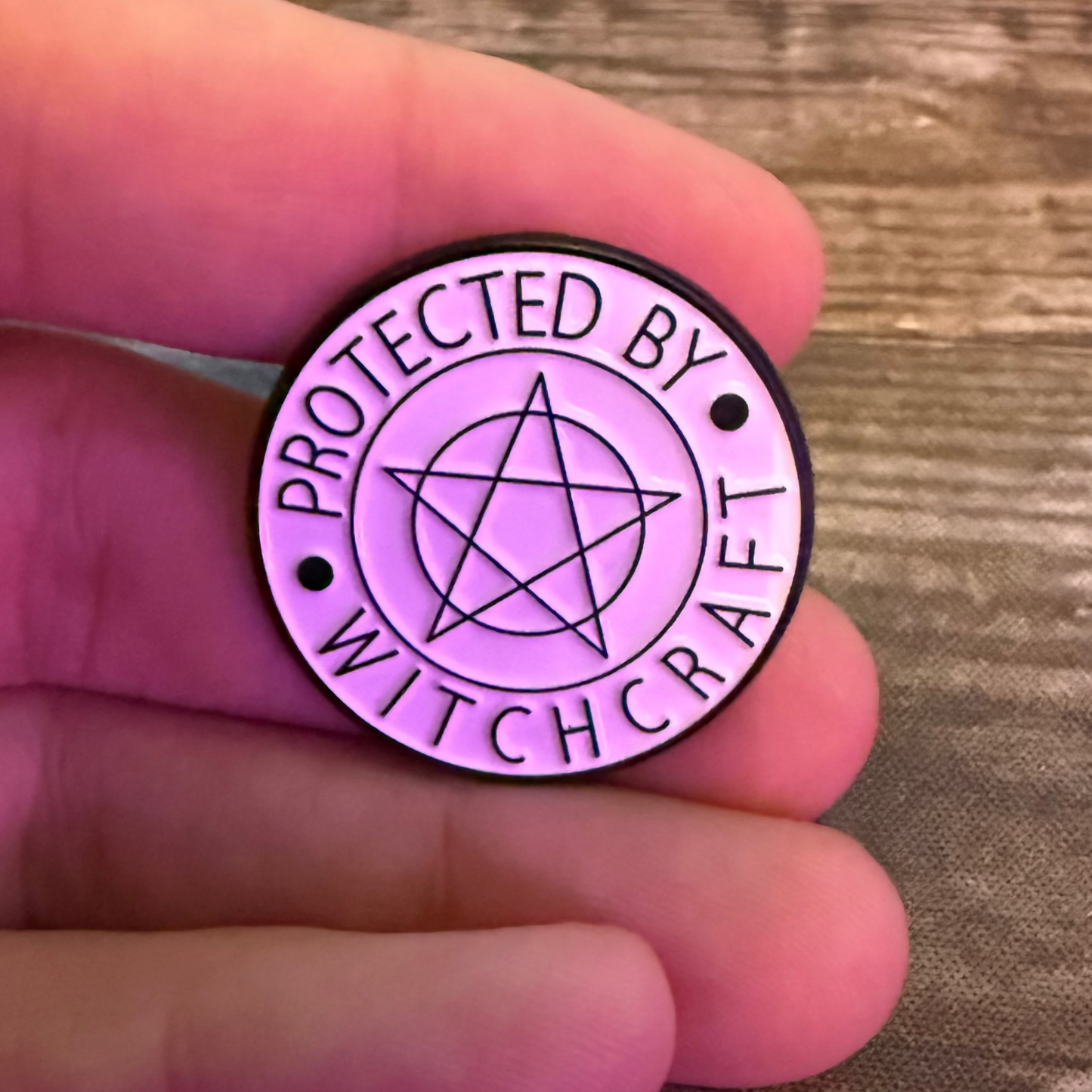 Protected By Witchcraft Pentagram Pinback Button | Pinback Button | Spiritual, Halloween | Goth/Gothic