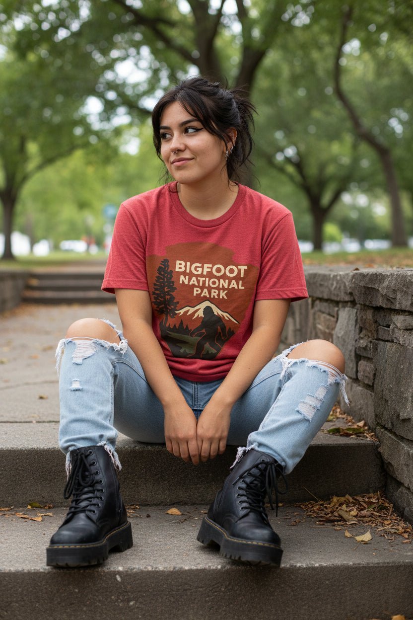 T-Shirt - Bigfoot National Park Shirt | Bigfoot, Cryptids | Light Fitted - Unisex Bella+Canvas 3001 from SHIRT MONSTERS