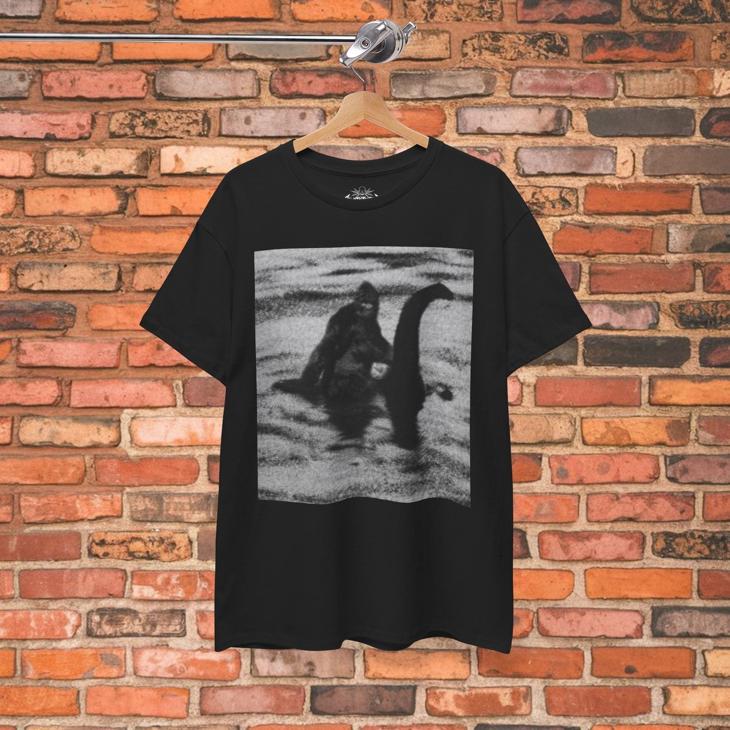 T-Shirt - Bigfoot Riding Nessie Shirt | Unisex Heavy Cotton Gildan 5000 | Bigfoot, Cryptids | Retro & Vintage from SHIRT MONSTERS (Formally Crypto Zoo Tees)