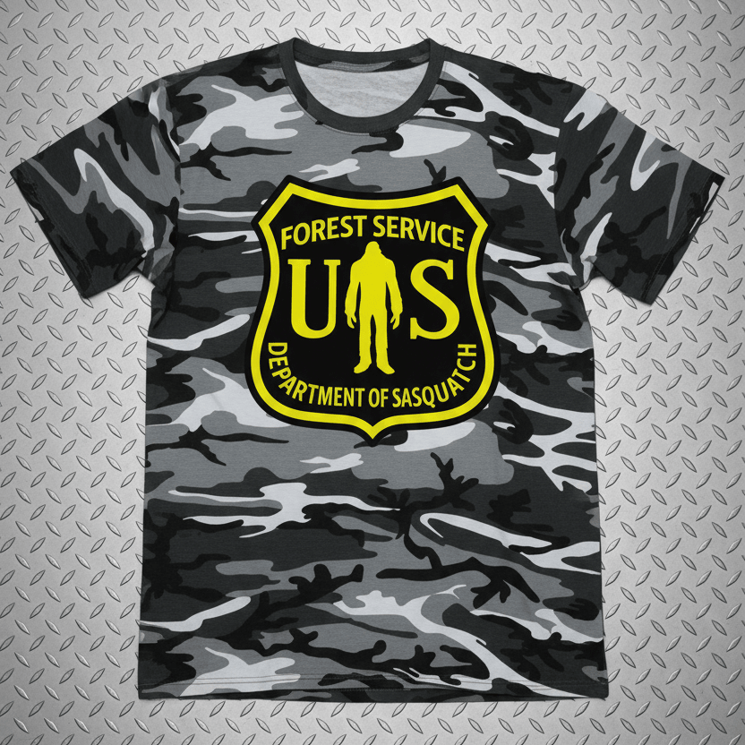 T-Shirt - Camo Bigfoot National Park Shirt | Unisex Port Authority Underground Threads Tee | Bigfoot, Retro & Vintage from SHIRT MONSTERS