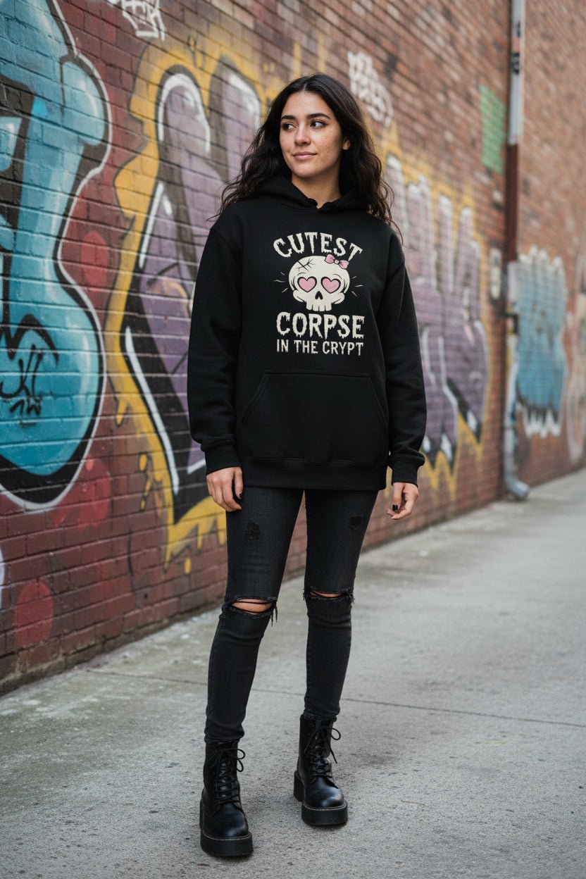 Hoodie - Cutest Corpse in the Crypt Hoodie | Unisex Pullover Hoodie - Gildan | Horror, Halloween | Goth/Gothic from Crypto Zoo Tees