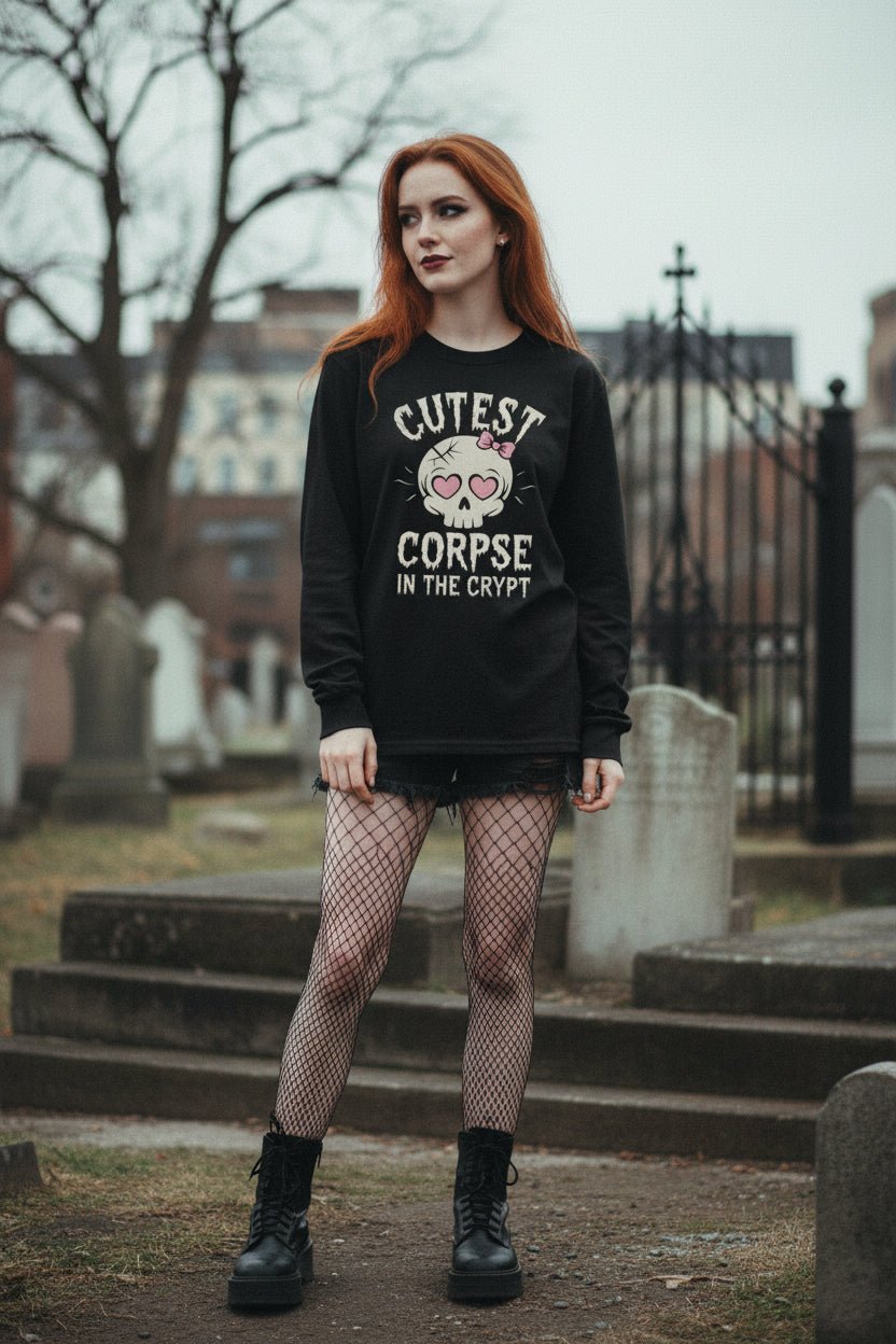 Long - sleeve - Cutest Corpse Long Sleeve | Unisex Long Sleeve Tee - Guldan 2400 | Horror, Halloween | Goth/Gothic from Crypto Zoo Tees