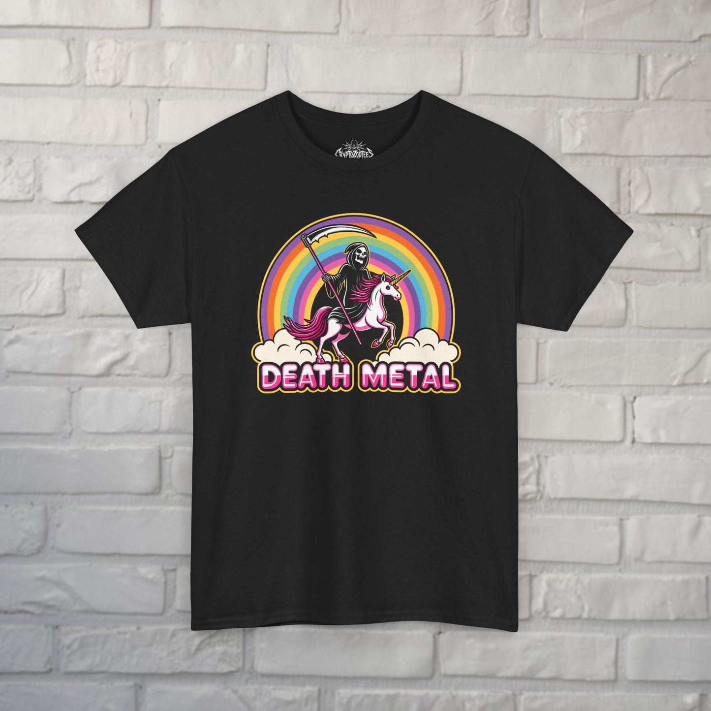 T-Shirt - Death Metal Unicorn Shirt | Unisex Heavy Cotton - Gildan 5000 | Metal, Funny from Crypto Zoo Tees (Soon to be Shirt Monsters!)
