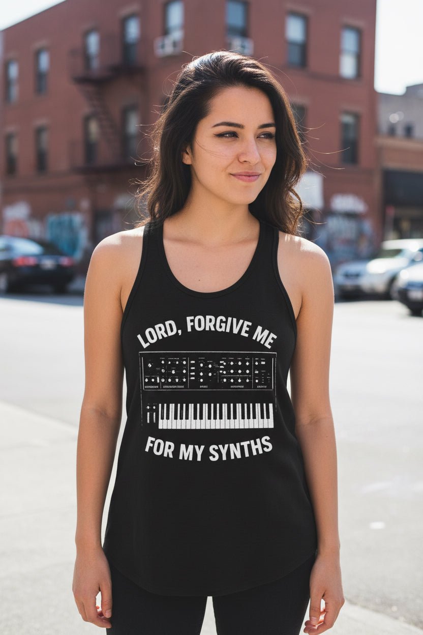 Tank Top - Forgive Me Synths Tank | Ladies Racerback Tank Top - Next Level 1533 | Music from Crypto Zoo Tees