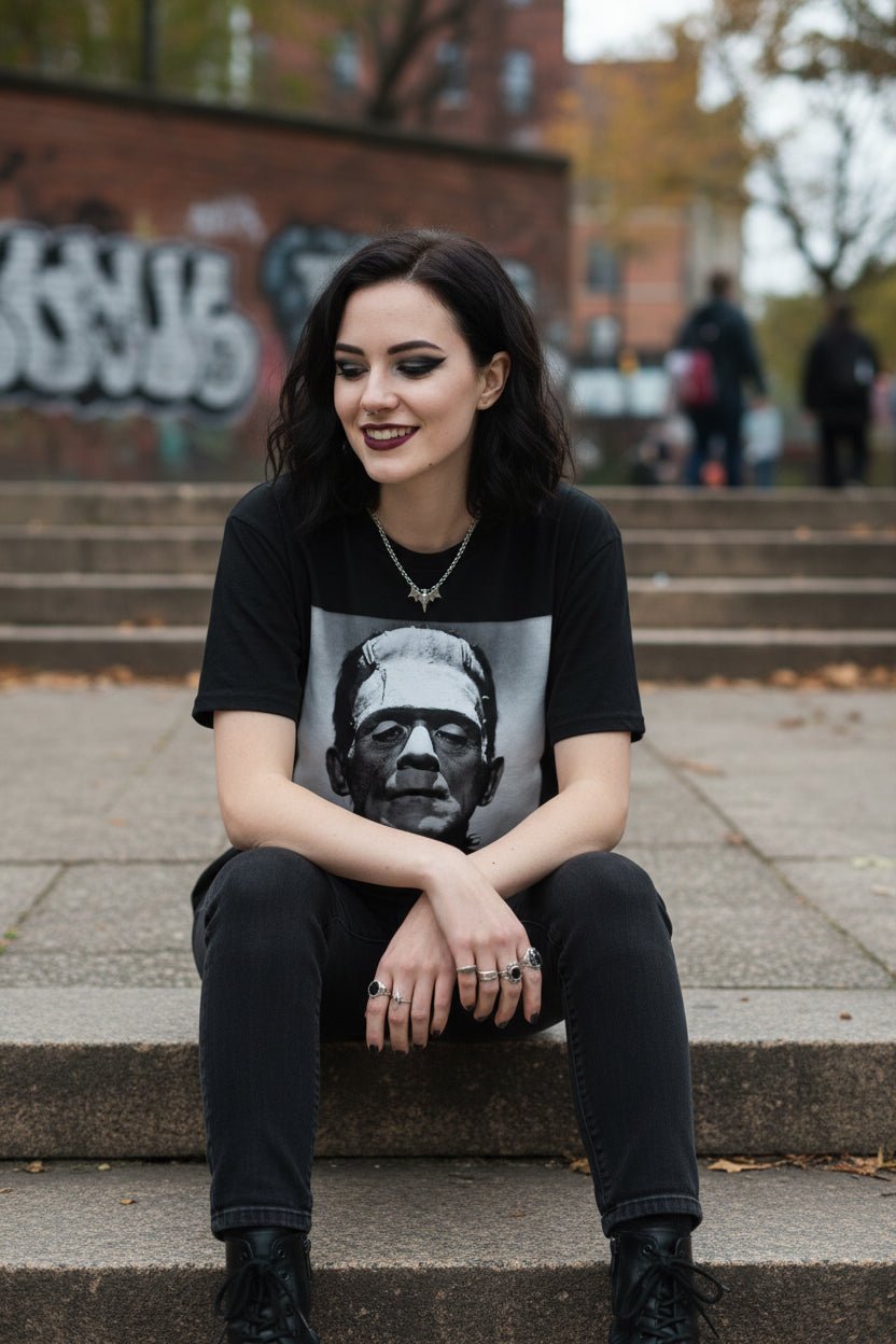 T-Shirt - Frankenstein Karloff Shirt | Ladies Tee - Gildan 5000L | Horror | Retro & Vintage from SHIRT MONSTERS