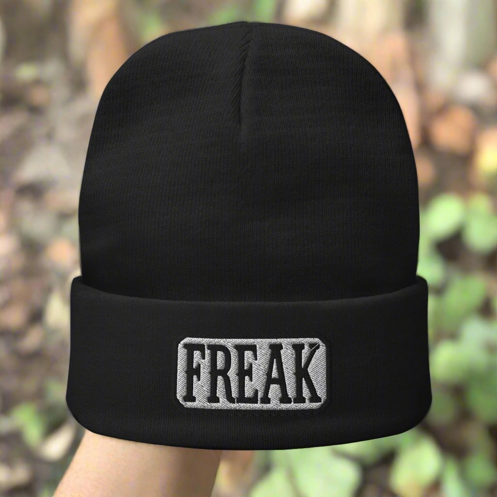 - "FREAK" Embroidered Beanie | Snug Fit, Cozy Cotton Blend, Bold & Stylish Winter Hat from Crypto Zoo Tees