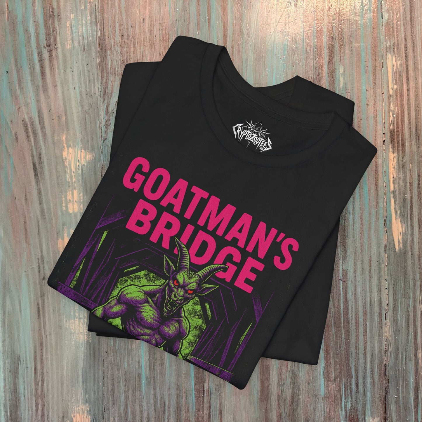 T-Shirt - Goatmans Bridge Shirt | Light Fitted - Unisex Bella+Canvas 3001 | Cryptids, Ghosts & Paranormal | Goth/Gothic from SHIRT MONSTERS