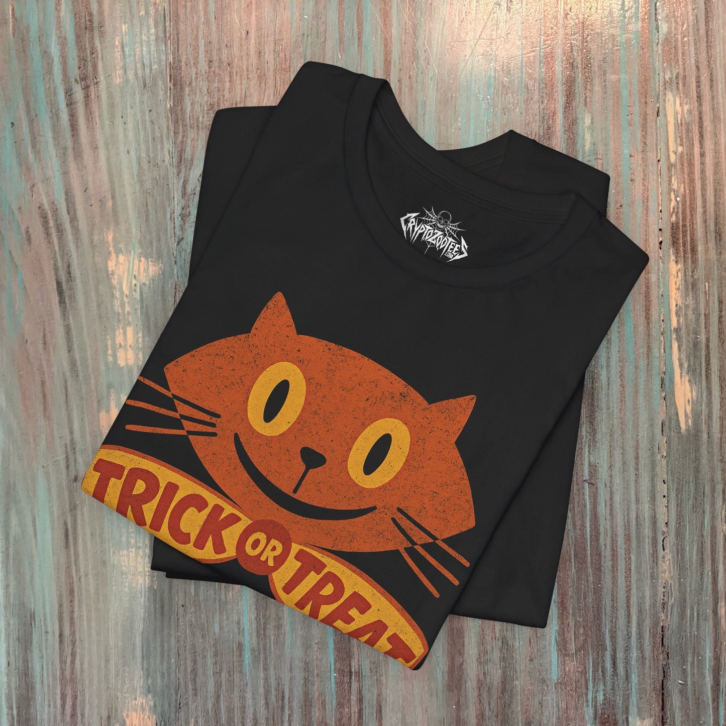- Halloween Cat Shirt – Trick or Treat Cat Vintage Tee | Kids Tee from Crypto Zoo Tees