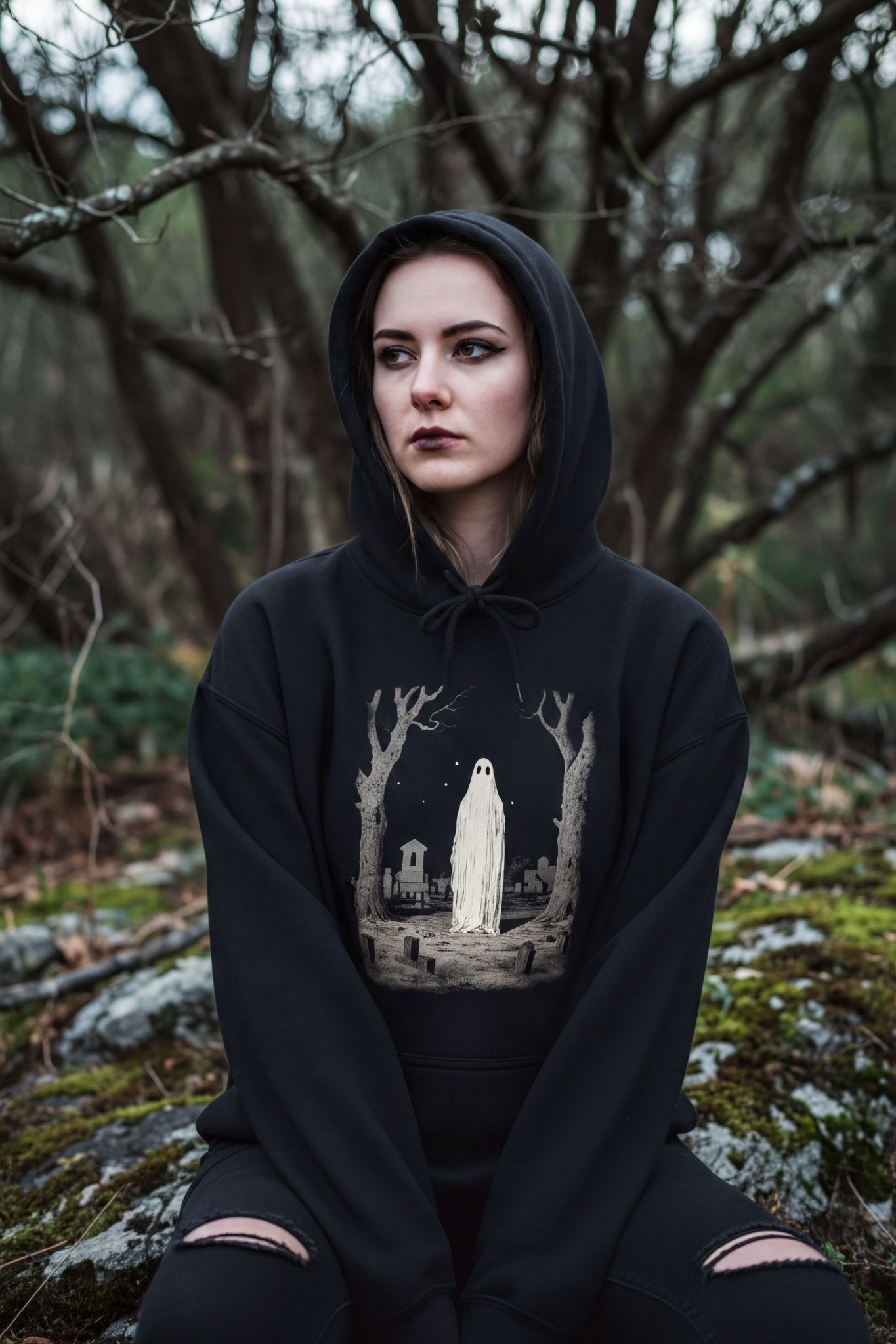 T-Shirt - Halloween Ghost Hoodie - Goth/Gothic | Pullover Hoodie from SHIRT MONSTERS