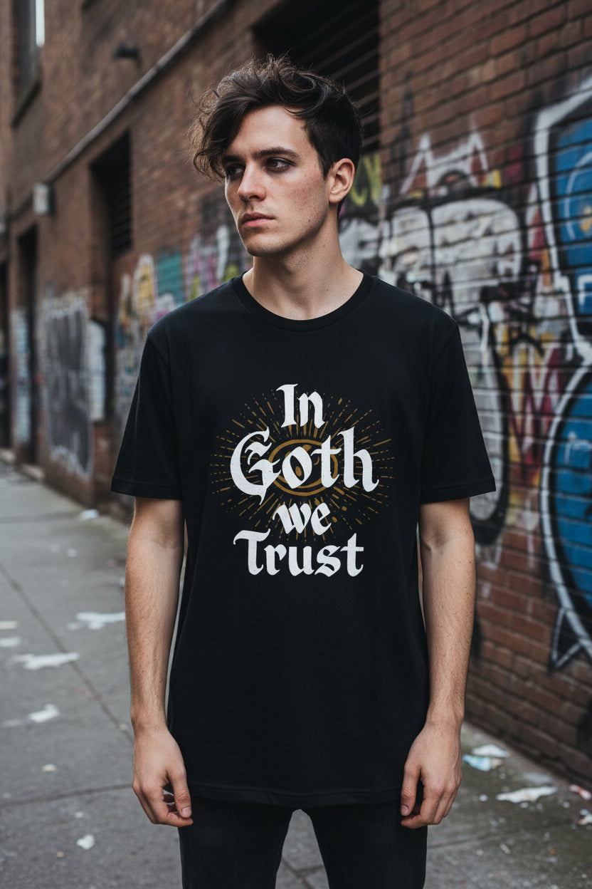 T-Shirt - In Goth We Trust Tee | Bella + Canvas Unisex T-shirt from Crypto Zoo Tees