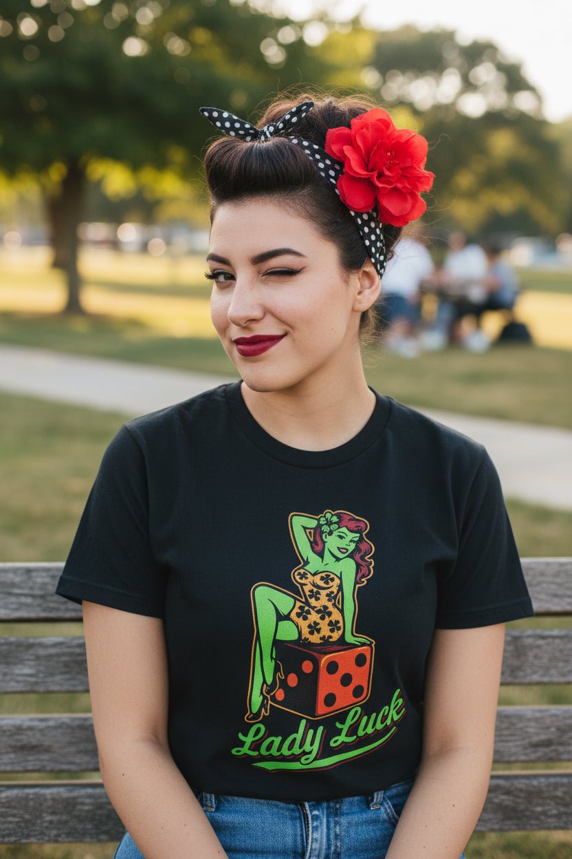 T-Shirt - Lady Luck Shirt | Unisex Heavy Cotton - Gildan 5000 | Retro & Vintage | Rockabilly from Crypto Zoo Tees