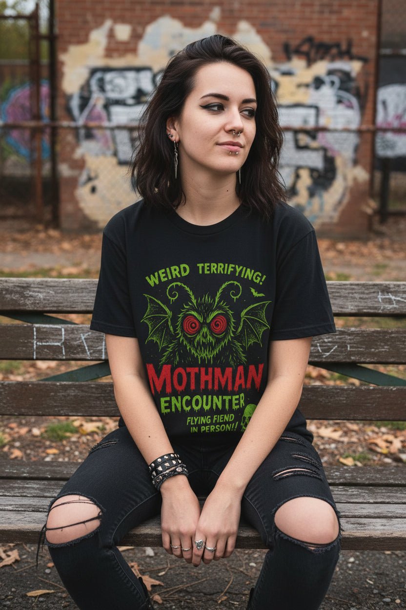 T-Shirt - Mothman Shirt | Ladies Tee - Gildan 5000L | Mothman, Cryptids | Retro & Vintage from SHIRT MONSTERS