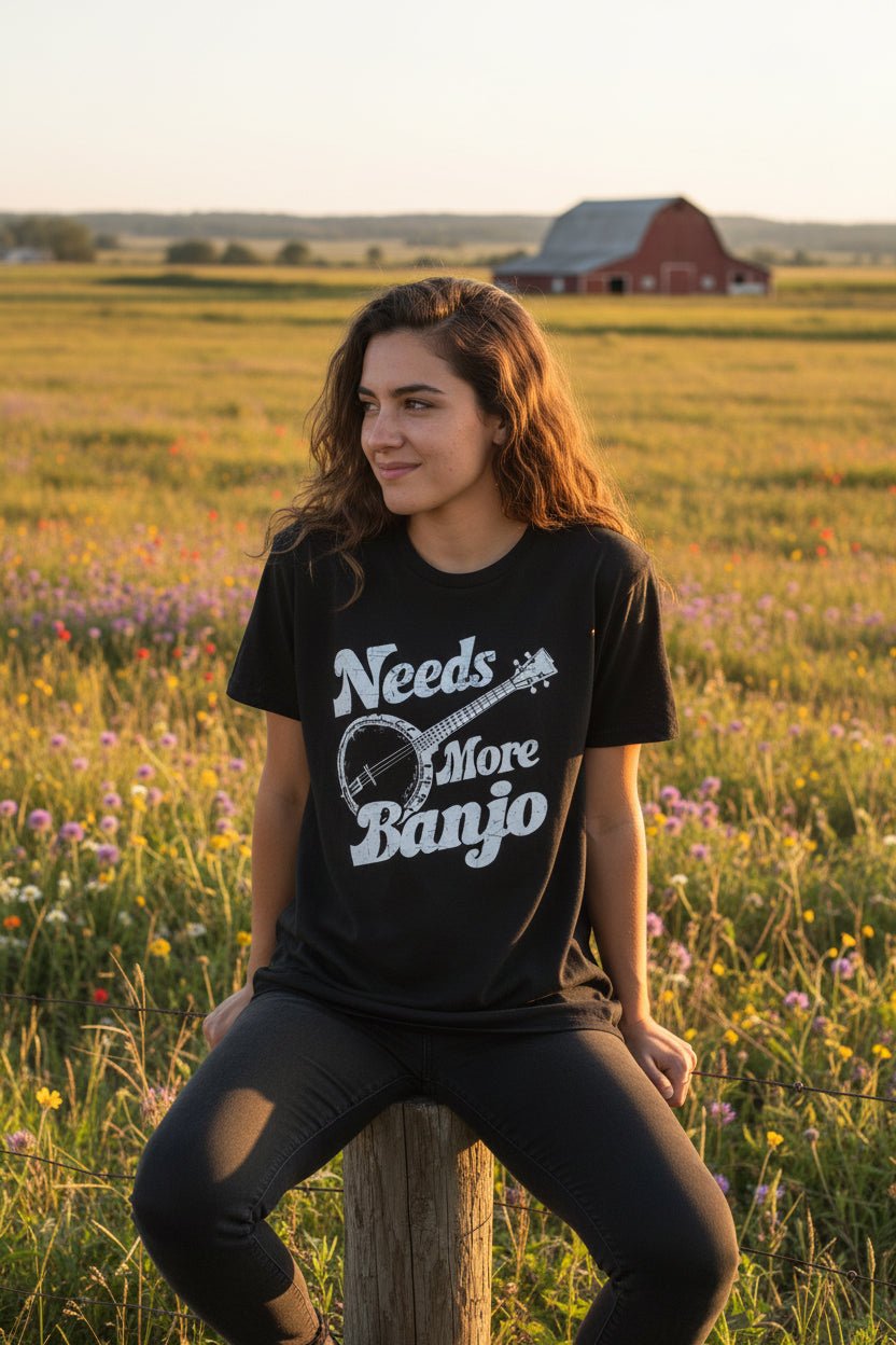 T-Shirt - Needs More Banjo Shirt | Ladies Tee - Gildan 5000L | Music, Funny from SHIRT MONSTERS