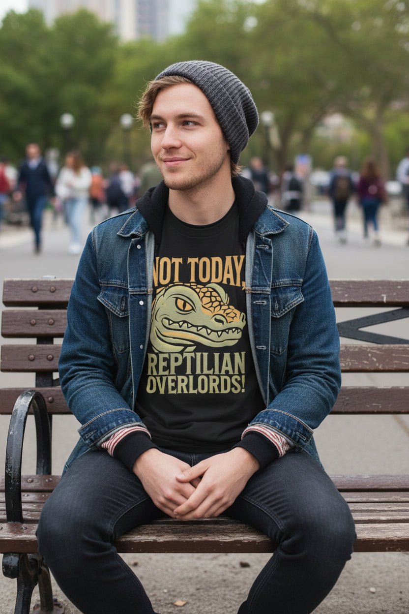 T-Shirt - Not Today Reptilian Overlords Shirt | Unisex Heavy Cotton - Gildan 5000 | Alien & UFO, Funny | Retro & Vintage from SHIRT MONSTERS