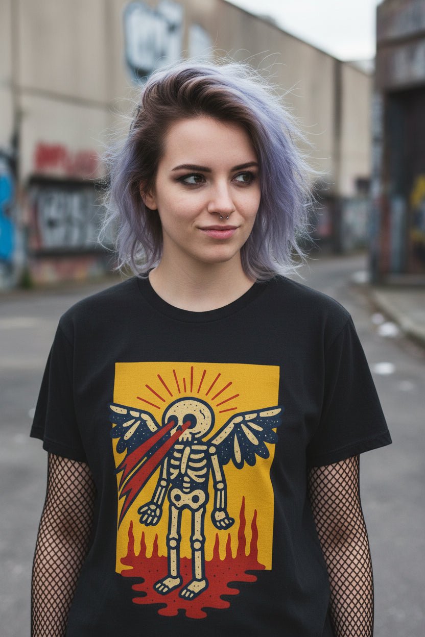 T-Shirt - Skeleton Laser Eyes Shirt | Ladies Tee - Gildan 5000L | Skulls & Skeletons | Psychedelic from SHIRT MONSTERS