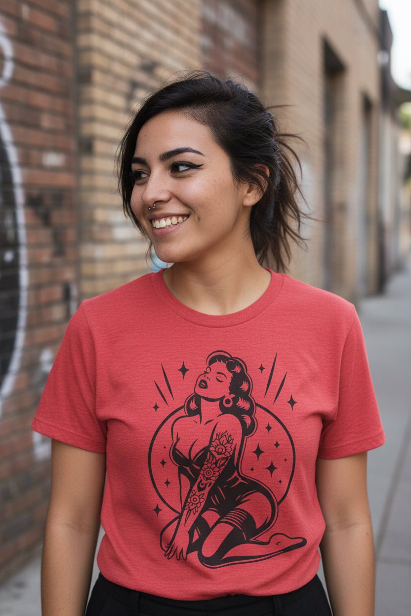 T-Shirt - Tattooed Pinup Girl Shirt | Tattoo, Retro & Vintage | Light Fitted - Unisex Bella+Canvas 3001 | Rockabilly from SHIRT MONSTERS