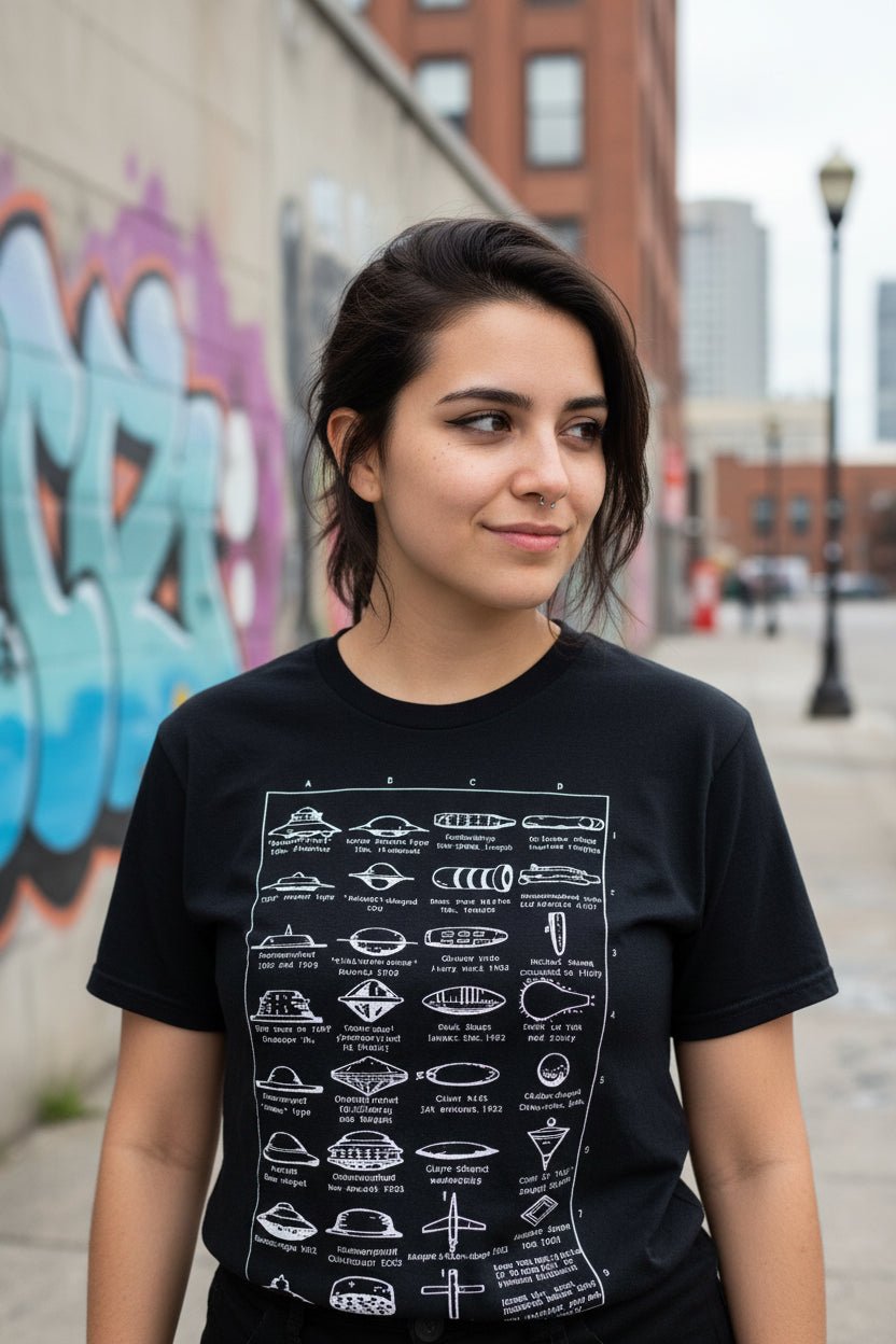 T-Shirt - Types of UFOs Shirt | Comfort Colors 1717 | Alien & UFO | Retro & Vintage from SHIRT MONSTERS (Formally Crypto Zoo Tees)