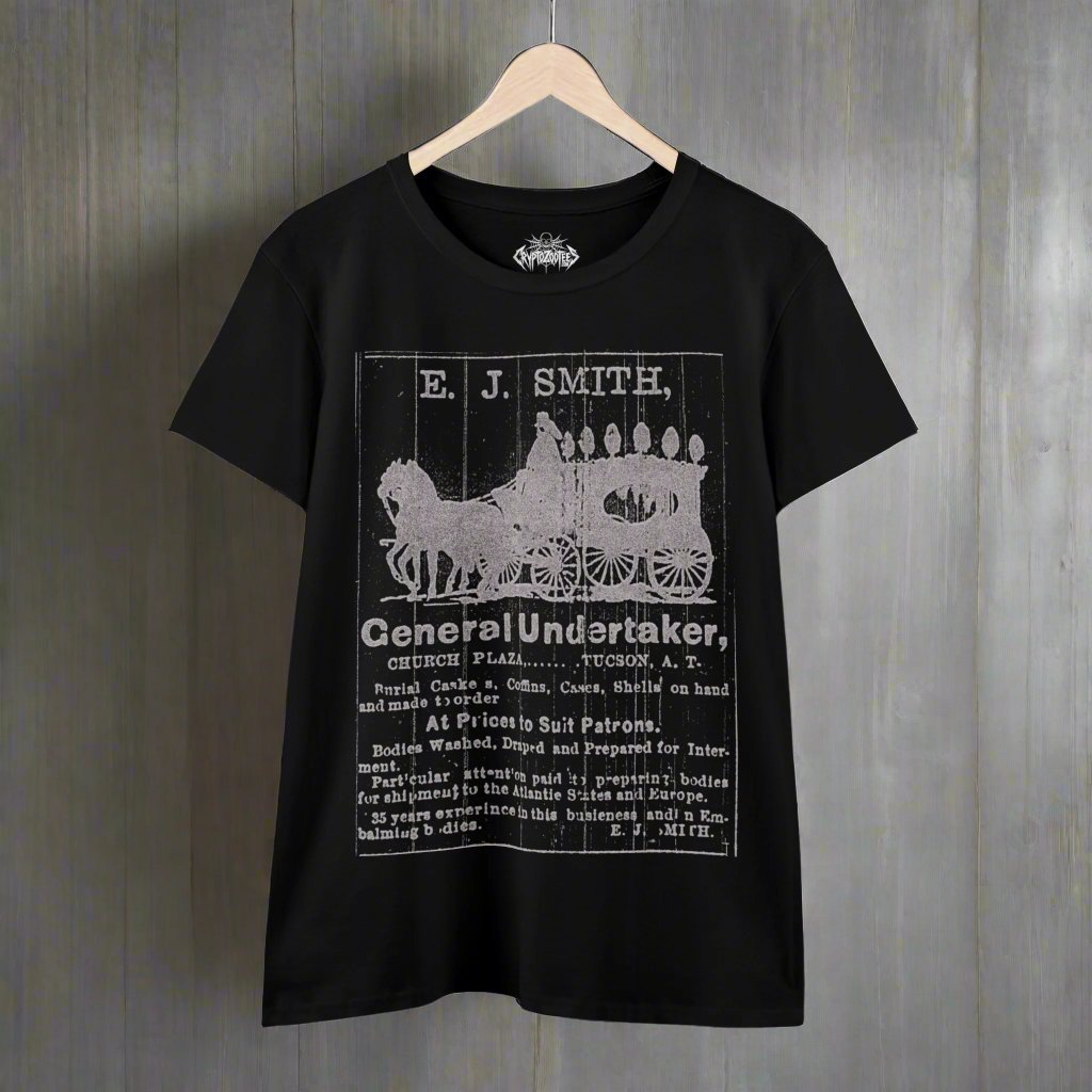 T-Shirt - Undertaker Vintage Ad Ladies Tee | Ladies Tee | Dark Humor, Horror | Goth/Gothic from Crypto Zoo Tees