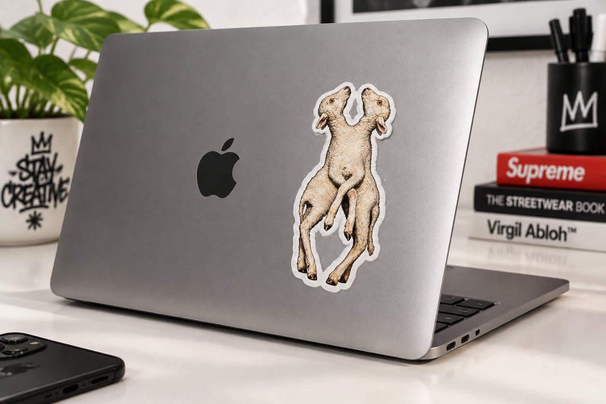 Two-Headed Lamb Sticker | Strange Farm Animal Oddity 5.5" x 2.7"