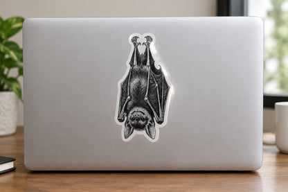 Upside-Down Bat Sticker | Gothic Engraving Art 5.5" x 3"