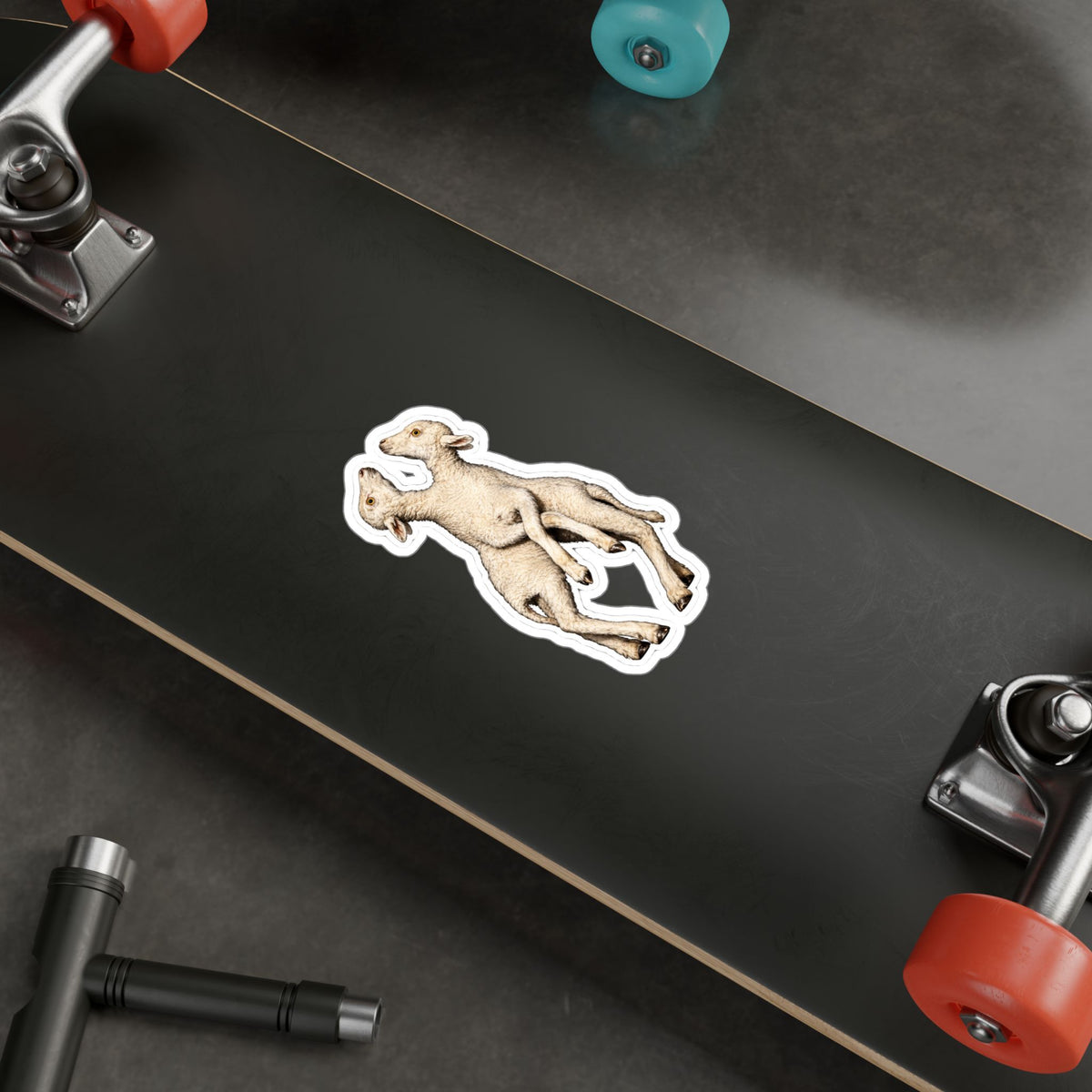 Two-Headed Lamb Sticker | Strange Farm Animal Oddity 5.5" x 2.7"