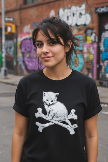 Kitten & Crossbones Shirt | Animals Cats | Goth/Gothic | Crewneck Sweatshirt