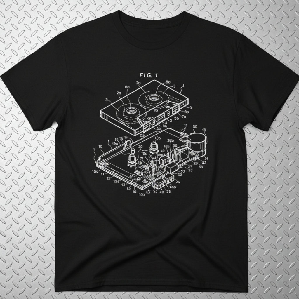 Tape Cassette Patent Diagram Shirt | Unisex Heavy Cotton - Gildan 5000 | Music, Retro & Vintage