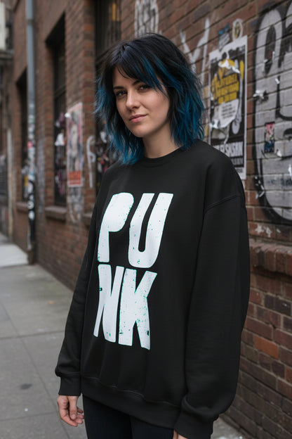 Punk Crewneck Bold Text Sweatshirt - Unisex Graphic Crew Neck Shirt | Gildan 18000
