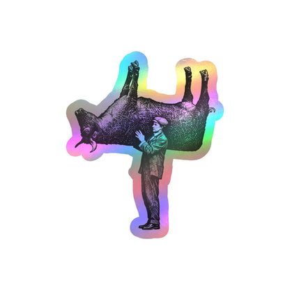 Man Carrying an Upside Down Cow Sticker | 4.5" x 3.75"