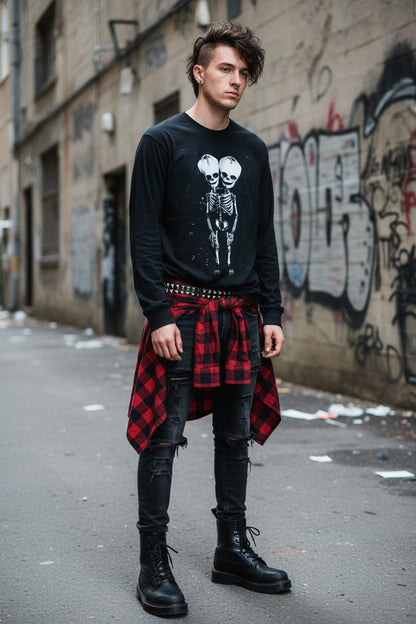 2 Headed Skeleton | Punk Goth | Skulls & Skeletons | T-Shirt