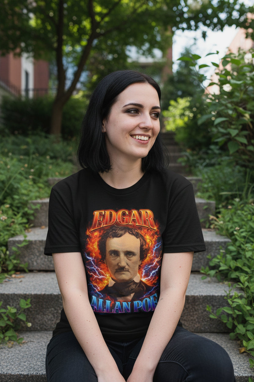 Edgar Allan Poe Funny 90s Mall Shirt | Unisex Heavy Cotton - Gildan 5000 | Books, Funny, Retro & Vintage | Goth/Gothic