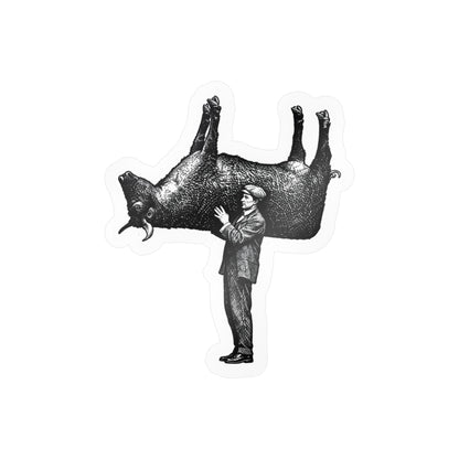 Man Carrying an Upside Down Cow Sticker | 4.5" x 3.75"