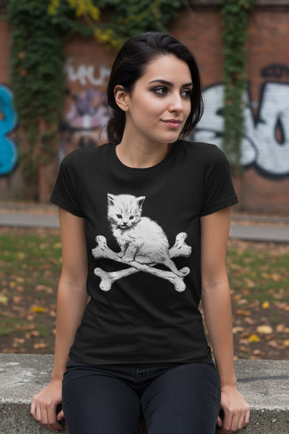 Kitten & Crossbones Shirt | Animals Cats | Goth/Gothic | Crewneck Sweatshirt