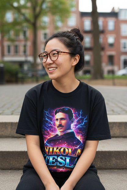 Nikola Tesla Shirt | Unisex Heavy Cotton Gildan 5000 | Retro & Vintage, Thinkers, Funny | Psychedelic
