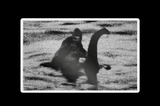 Bigfoot Riding Nessie Sticker | Glossy Kiss Cut | Cryptids | Funny