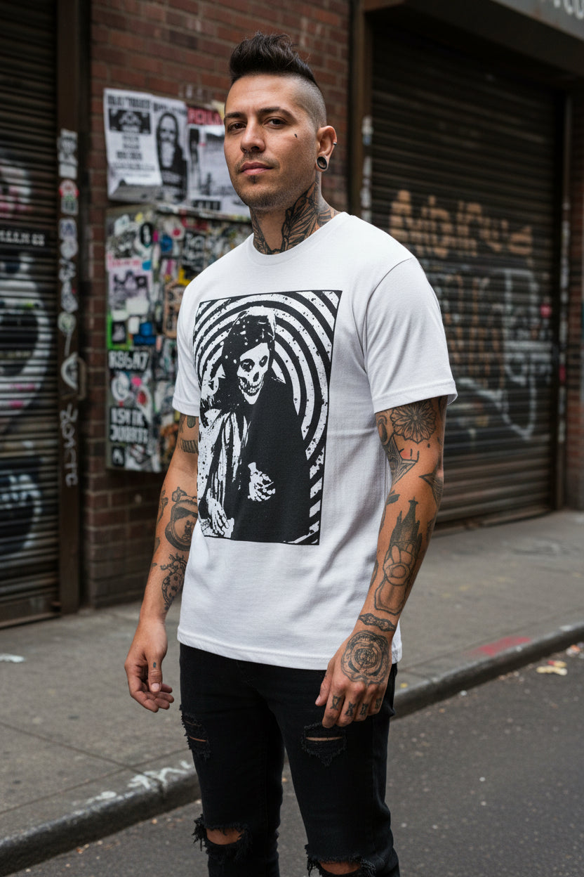 Crimson Ghost Hypnotic Shirt | Horror, Skulls & Skeletons Punk | Fitted Tee
