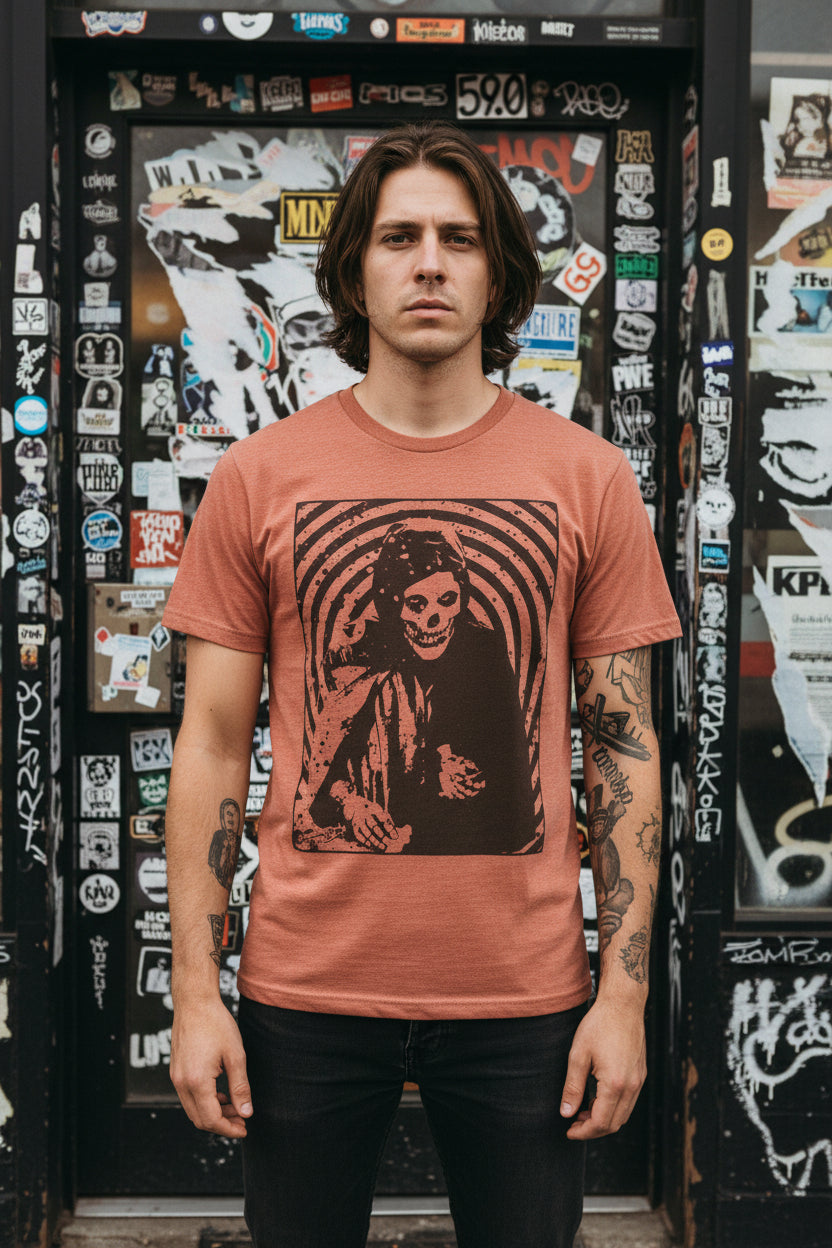 Crimson Ghost Hypnotic Shirt | Horror, Skulls & Skeletons Punk | Fitted Tee