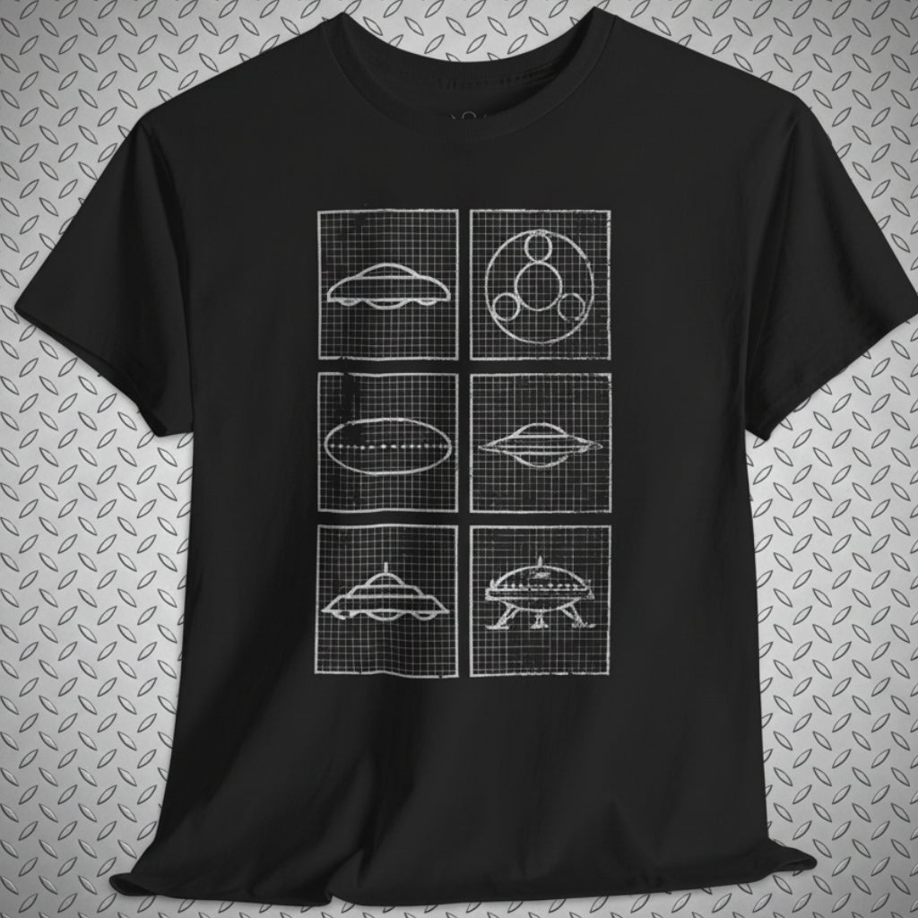 UFO Grid Schematics Shirt | Unisex Heavy Cotton Gildan 5000 | Alien & UFO, Retro & Vintage | Psychedelic