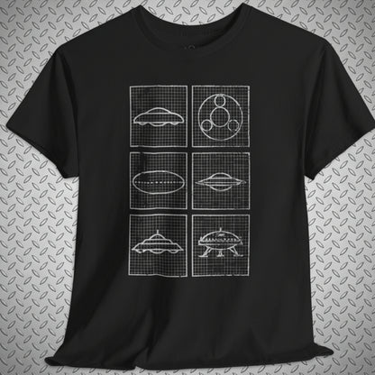 UFO Grid Schematics Shirt | Unisex Heavy Cotton Gildan 5000 | Alien & UFO, Retro & Vintage | Psychedelic