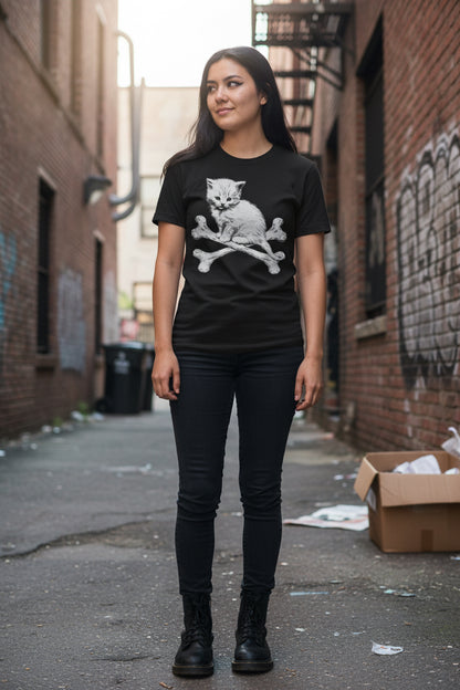 Kitten & Crossbones Shirt | Animals Cats | Goth/Gothic | Crewneck Sweatshirt