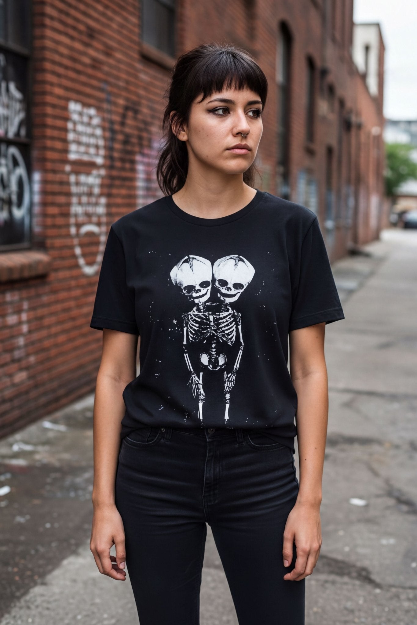 T-Shirt - 2 Headed Skeleton | Punk Goth | Skulls & Skeletons | Ladies Tee from SHIRT MONSTERS