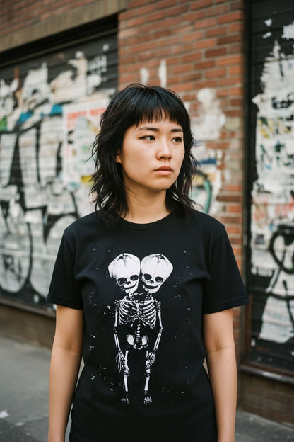 T-Shirt - 2 Headed Skeleton | Punk Goth | Skulls & Skeletons | Long Sleeve Tee from SHIRT MONSTERS