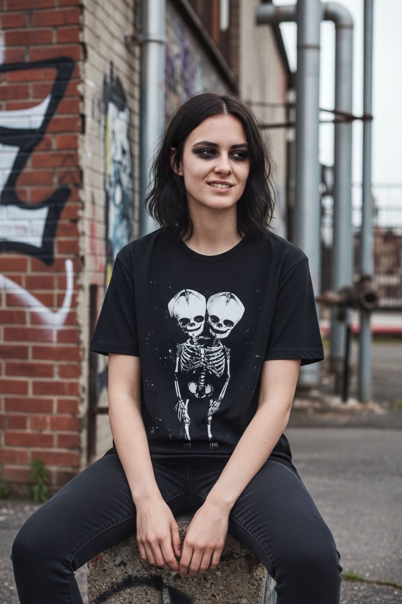 T-Shirt - 2 Headed Skeleton | Punk Goth | Skulls & Skeletons | Long Sleeve Tee from SHIRT MONSTERS