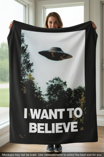 I Want to Believe UFO Blanket | Woven, Fleece, Velveteen Throw | Alien & UFO | Home Decor