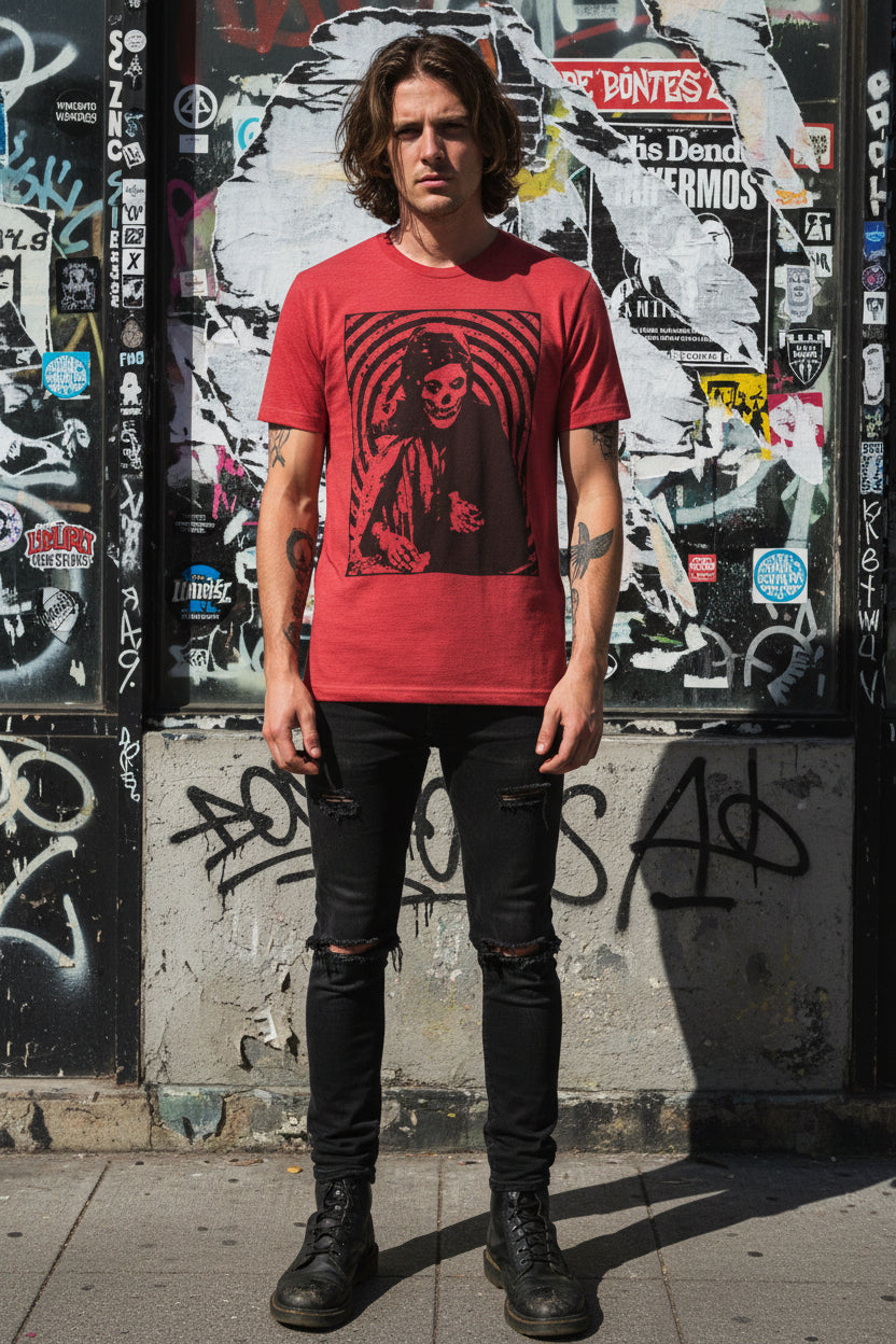 Crimson Ghost Hypnotic Shirt | Horror, Skulls & Skeletons Punk | Fitted Tee