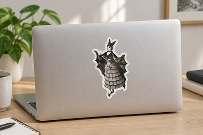 Victorian Bat Woman Sticker | Gothic Halloween Engraving 5.5" x 3.3"