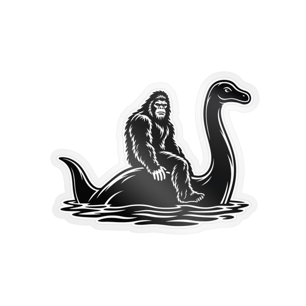 Bigfoot Riding Nessie Sticker | 4.74" x 3.65" | Cryptids
